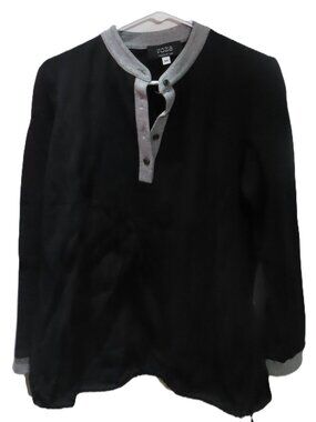 Roze Maternity Black Long Sleeve Henley Top with Grey Trim - Medium